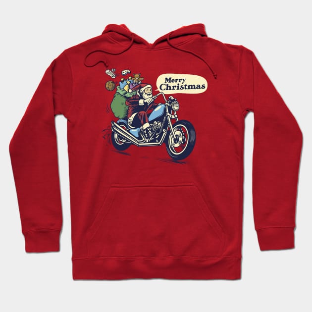 Retro Santa Claus on a Motorcycle Hoodie by SLAG_Creative